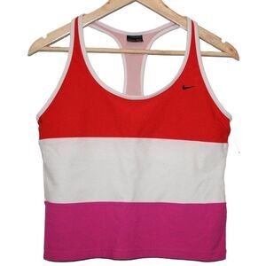 Womens Nike Dri-Fit White Pink Red Racerback Athletic Tank Top Size Medium M